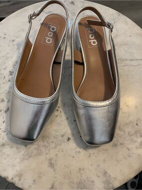 pop Metallic Silver Square-Toe Slingback Flats